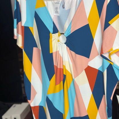 NWT SIZE L Bar III Blue and Pink Swim Coverup with V-Neck Tunic