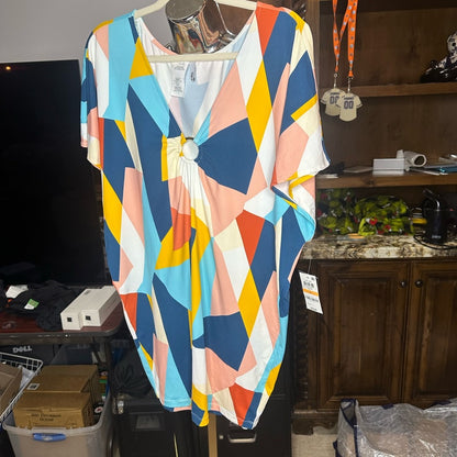 NWT SIZE L Bar III Blue and Pink Swim Coverup with V-Neck Tunic