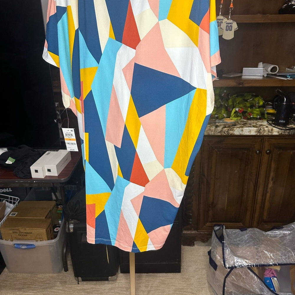 NWT SIZE L Bar III Blue and Pink Swim Coverup with V-Neck Tunic