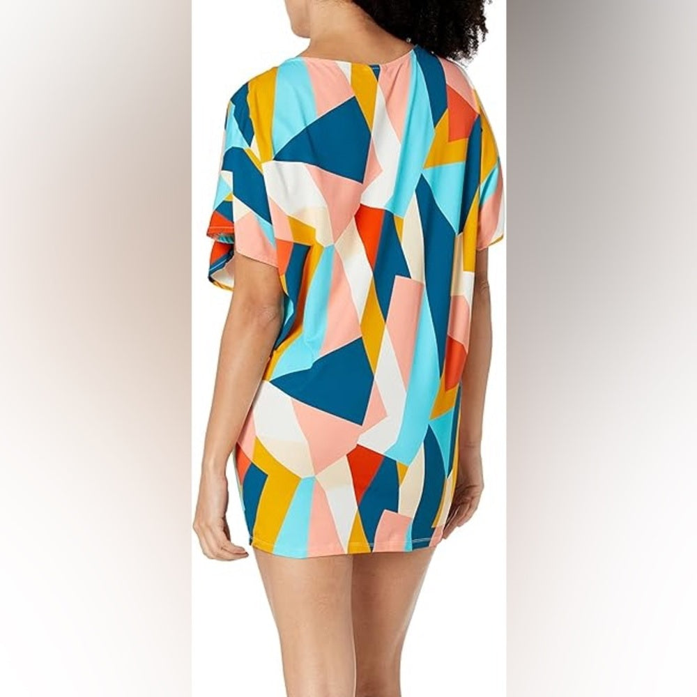 NWT SIZE L Bar III Blue and Pink Swim Coverup with V-Neck Tunic