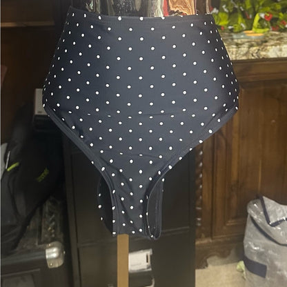 NWOT SIZE 1X Unique Vintage Black and White Polka Dot High-Waisted Bikini