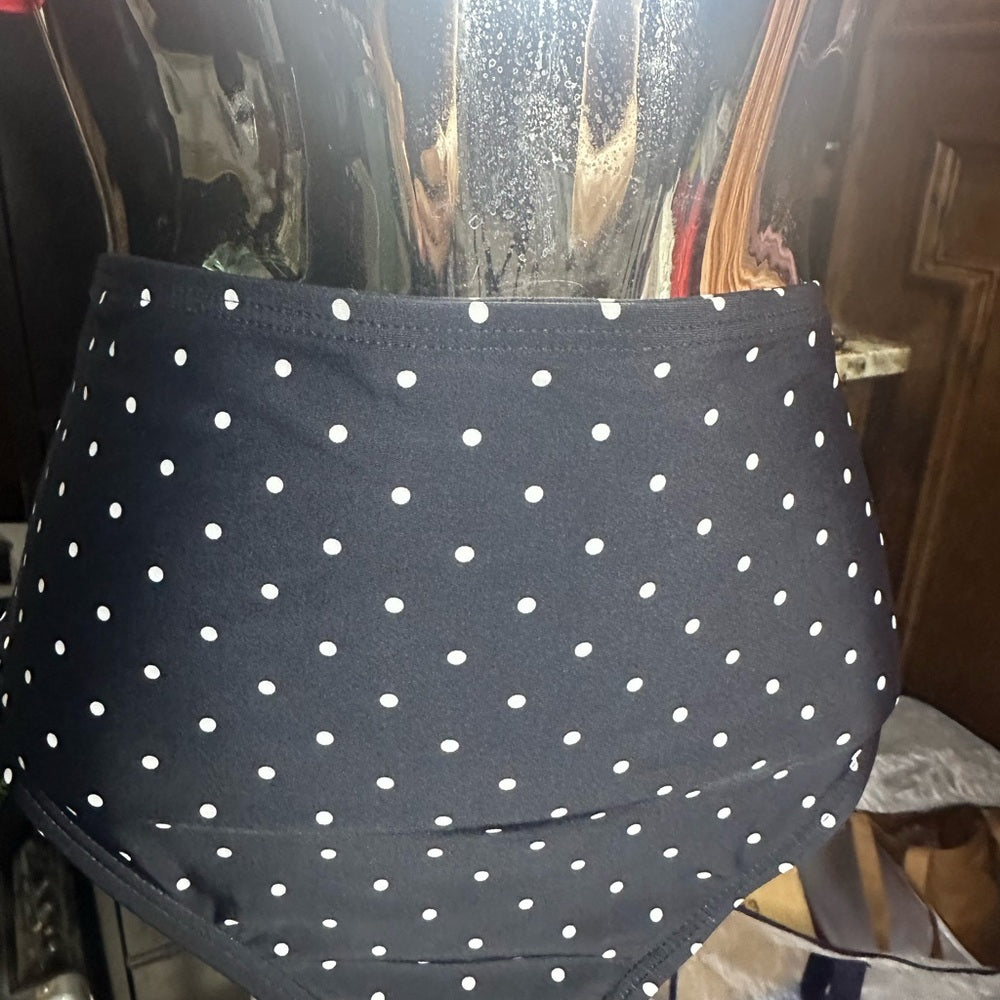NWOT SIZE 1X Unique Vintage Black and White Polka Dot High-Waisted Bikini