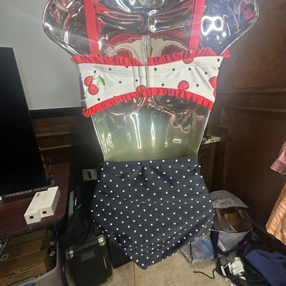 NWOT SIZE 1X Unique Vintage Black and White Polka Dot High-Waisted Bikini