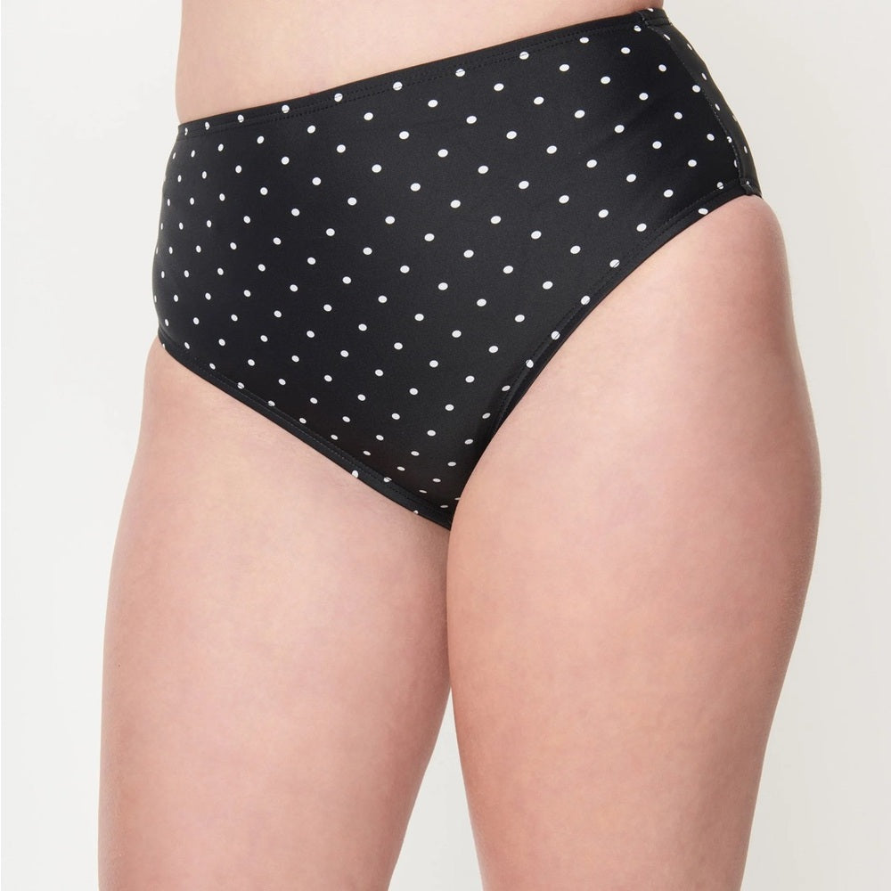 NWOT SIZE 1X Unique Vintage Black and White Polka Dot High-Waisted Bikini