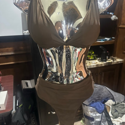 NWOT SIZE L Generic Brown Bikini with Plunge Neckline