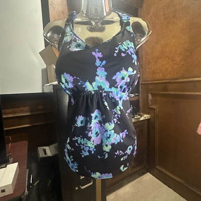 SIZE 22 Swimsuits For All Black and Blue Fitted Bustier Tank Top Bikini