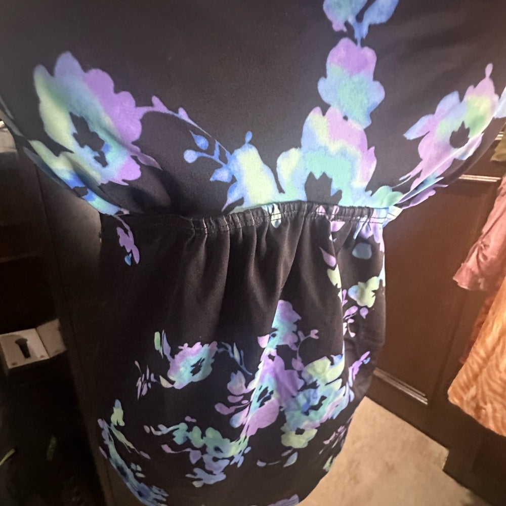 SIZE 22 Swimsuits For All Black and Blue Fitted Bustier Tank Top Bikini