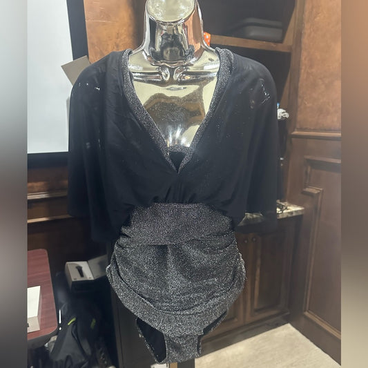 Unique Vintage Black and Silver One Piece Swimsuit