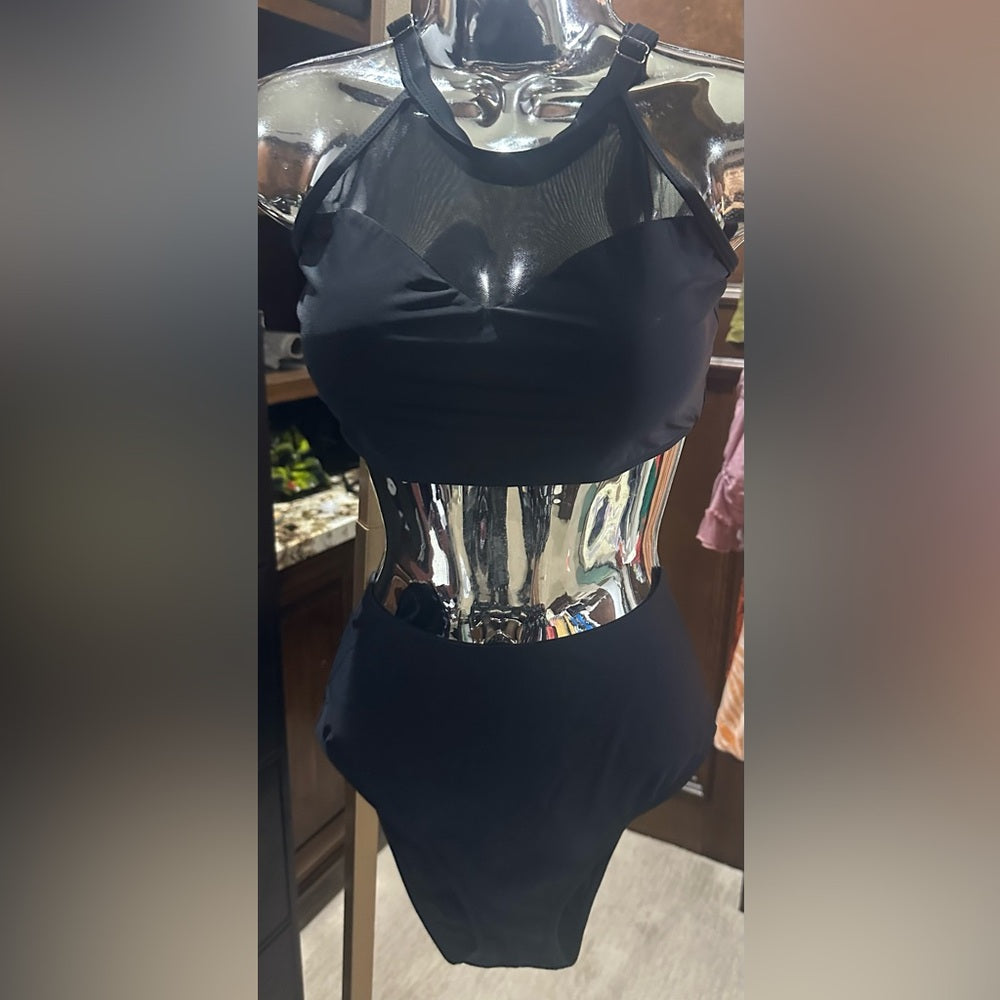 SIZE L Unique Vintage Black High-Neck Bikini