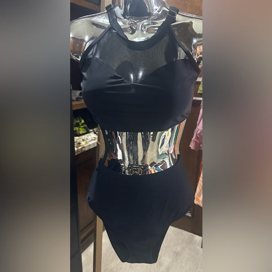 SIZE L Unique Vintage Black High-Neck Bikini