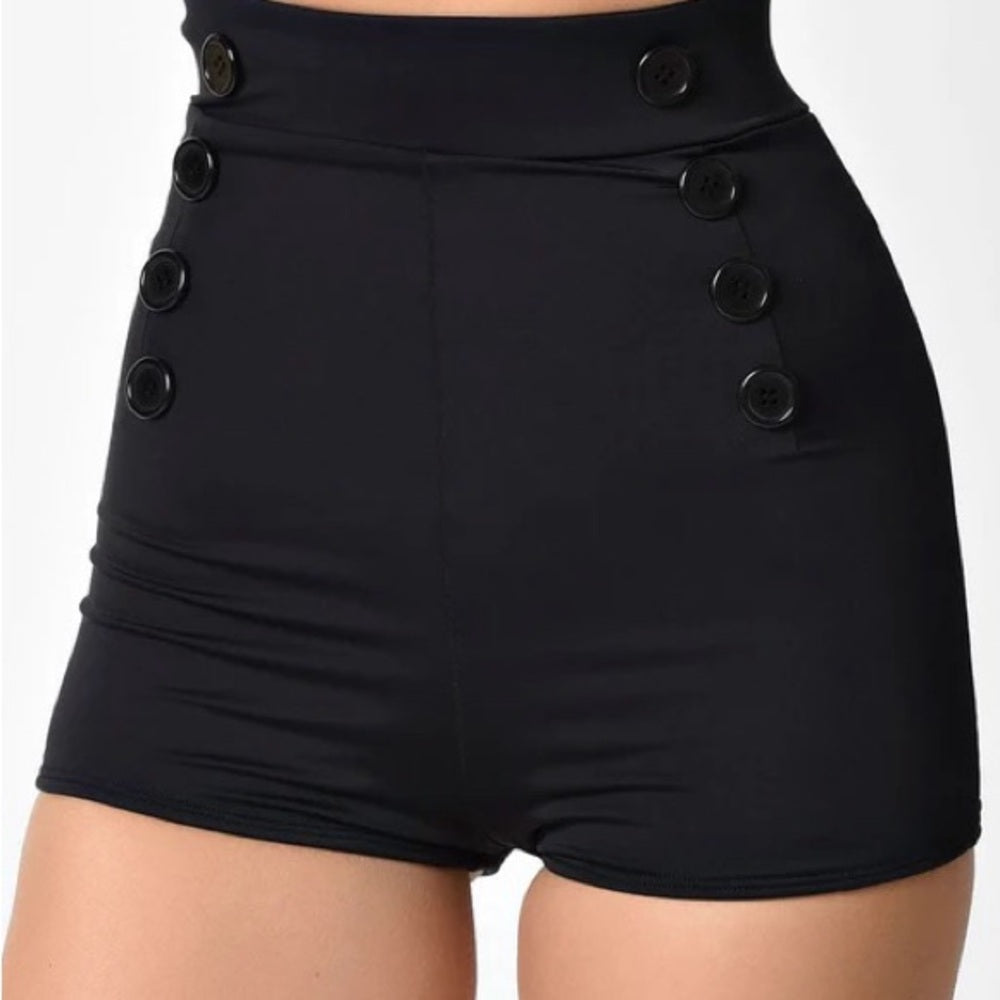 SIZE S Retro Black High-Waisted Bikini Swimwear