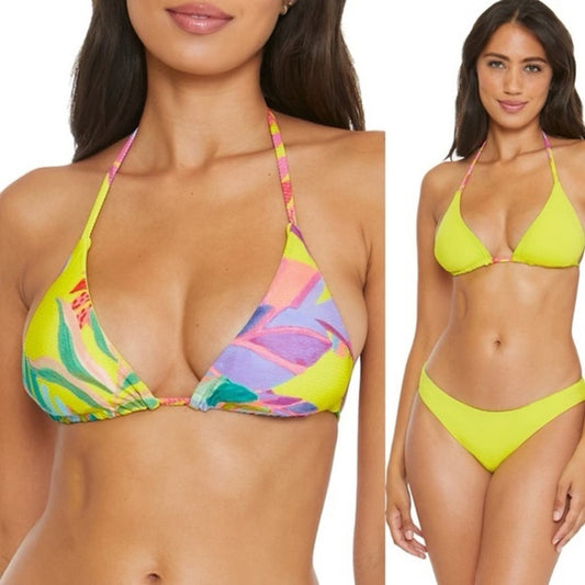 NWT SIZE M BECCA Yellow and Pink Bikini Minimalist Triangle Swimwear