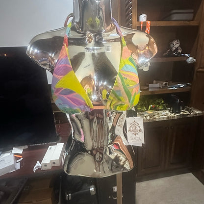 NWT SIZE M BECCA Yellow and Pink Bikini Minimalist Triangle Swimwear