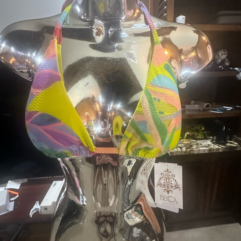 NWT SIZE M BECCA Yellow and Pink Bikini Minimalist Triangle Swimwear