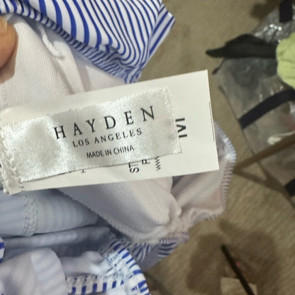 NWT SIZE M Hayden Blue and White Ruffled Asymmetrical Swim Bodysuit