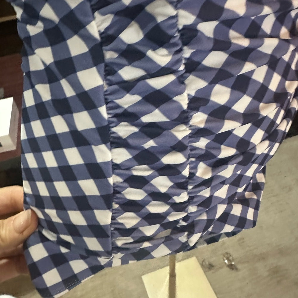 SIZE XS Unique Vintage Blue and White Checkered Bikini Bottom