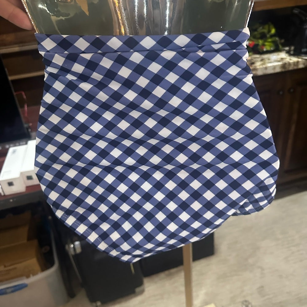 SIZE XS Unique Vintage Blue and White Checkered Bikini Bottom