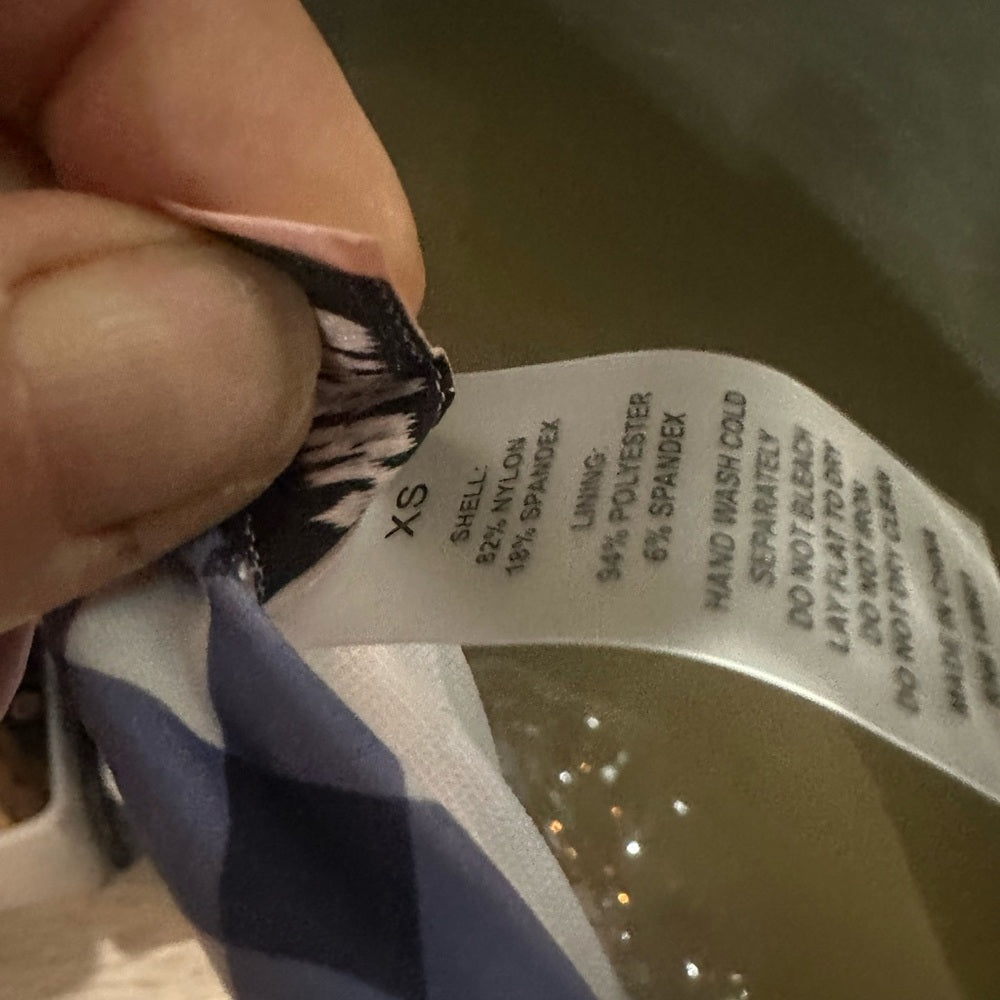 SIZE XS Unique Vintage Blue and White Checkered Bikini Bottom