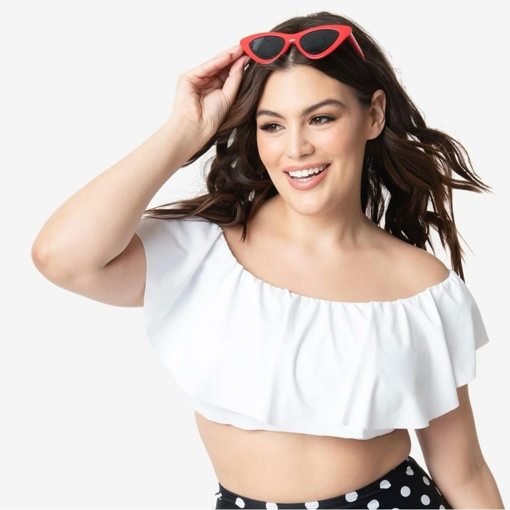 Unique Vintage White Off-Shoulder Bikini Top