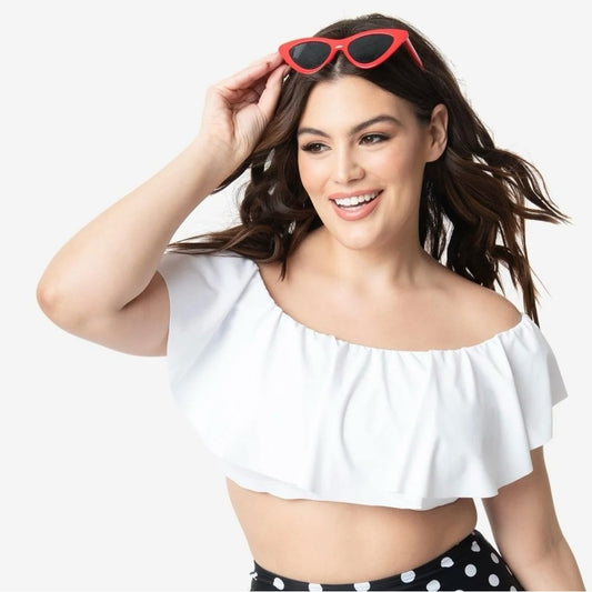 Unique Vintage White Off-Shoulder Bikini Top