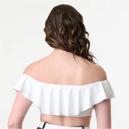 Unique Vintage White Off-Shoulder Bikini Top
