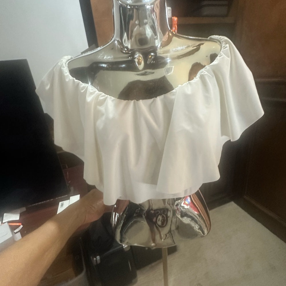 Unique Vintage White Off-Shoulder Bikini Top