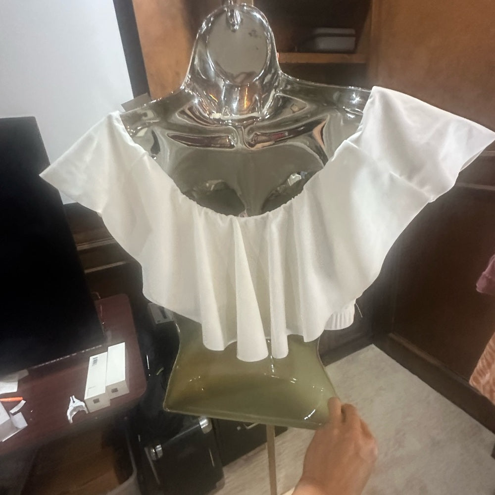 Unique Vintage White Off-Shoulder Bikini Top