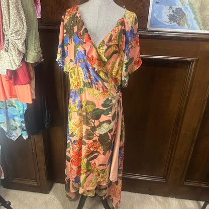 SIZE XL Gibson Latimer Orange and Blue Asymmetrical Sundress