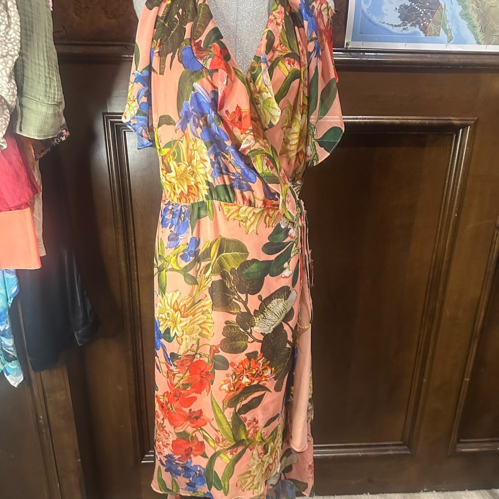 SIZE XL Gibson Latimer Orange and Blue Asymmetrical Sundress