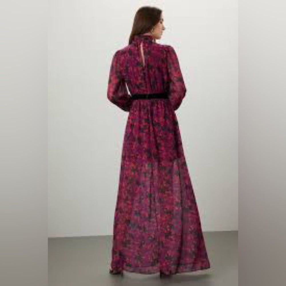 SIZE 8 Elegant Pink and Black Bishop Sleeve Gown for Weddings