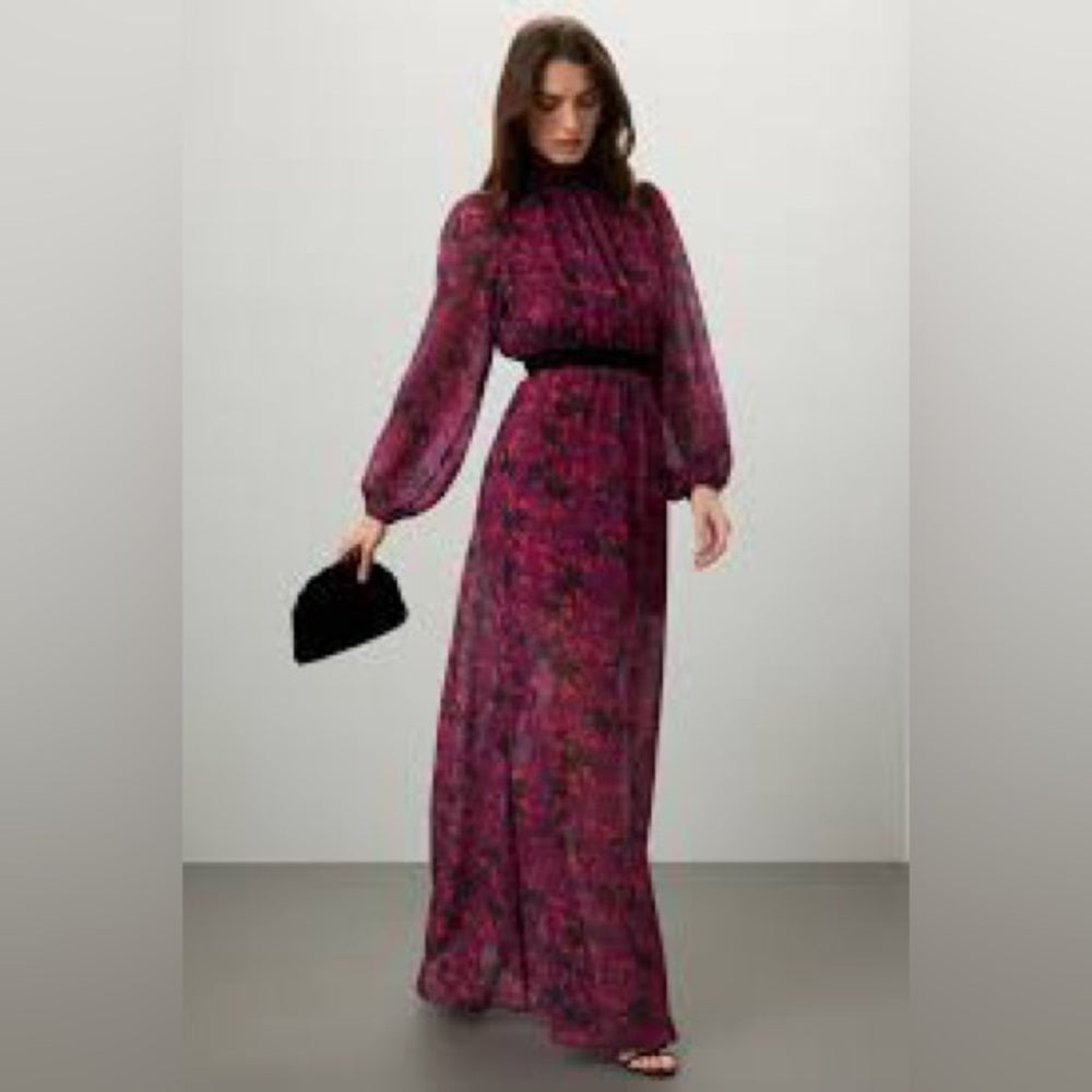 SIZE 8 Elegant Pink and Black Bishop Sleeve Gown for Weddings