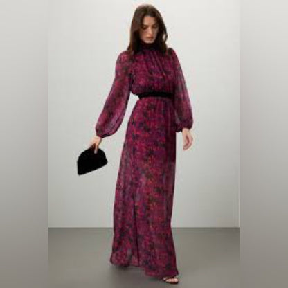 SIZE 8 Elegant Pink and Black Bishop Sleeve Gown for Weddings