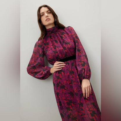 SIZE 8 Elegant Pink and Black Bishop Sleeve Gown for Weddings