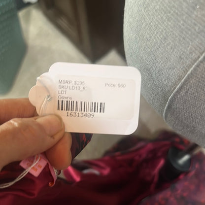 SIZE 8 Elegant Pink and Black Bishop Sleeve Gown for Weddings