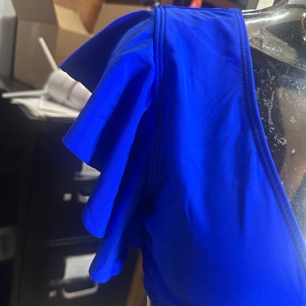 NWT SIZE L Sparkle & Fade Blue Bikini with Ruffled Top and Retro Bottoms