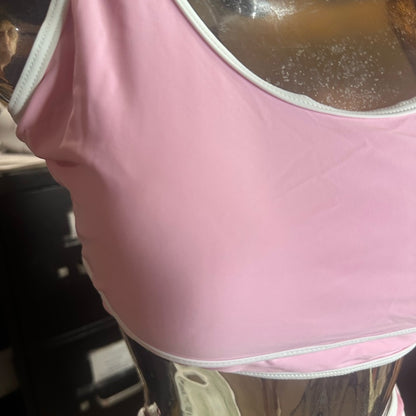 NWT SIZE L Sporty Pink and White Bikini with High-Waisted Design