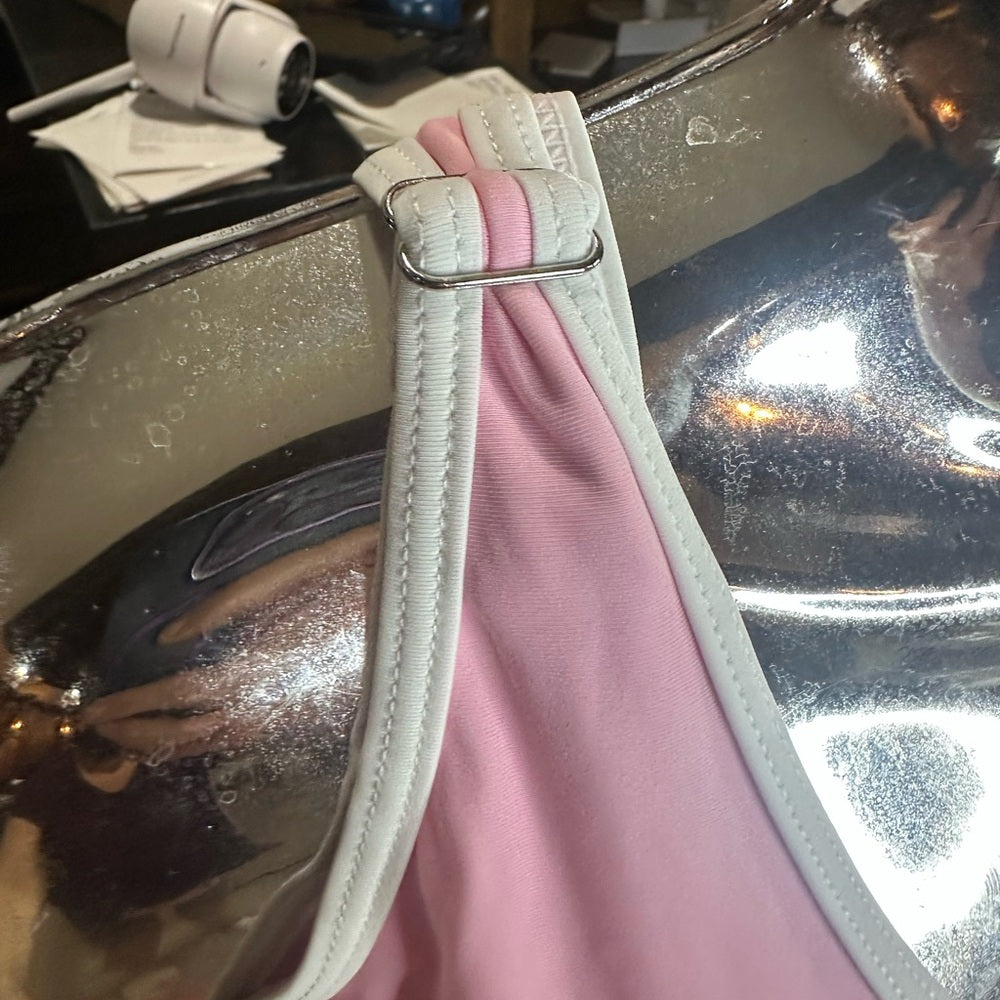NWT SIZE L Sporty Pink and White Bikini with High-Waisted Design