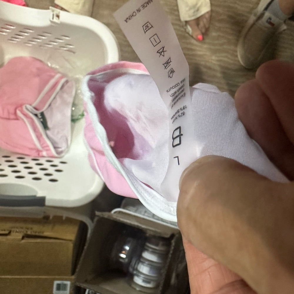 NWT SIZE L Sporty Pink and White Bikini with High-Waisted Design