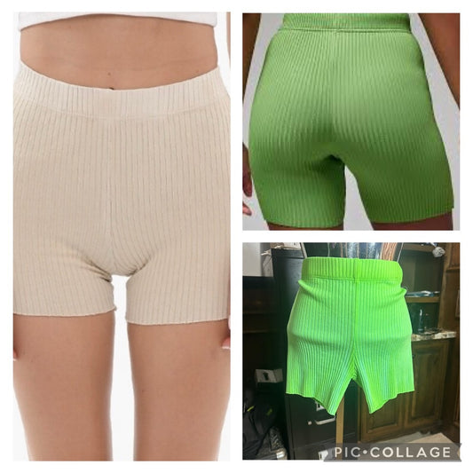 NWT SIZE S Cotton Citizen Green High Waist Shorts Ribbed Texture