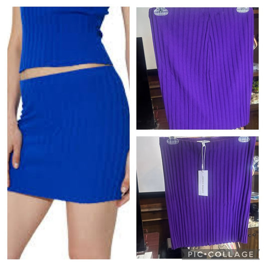 NWT SIZE L Cotton Citizen Blue and Purple Ribbed Mini Skirt for Night Out