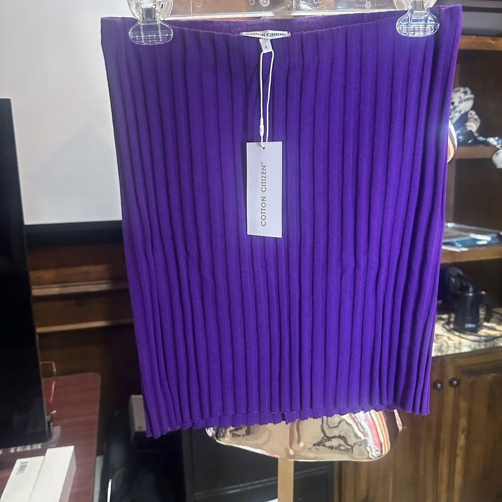 NWT SIZE L Cotton Citizen Blue and Purple Ribbed Mini Skirt for Night Out