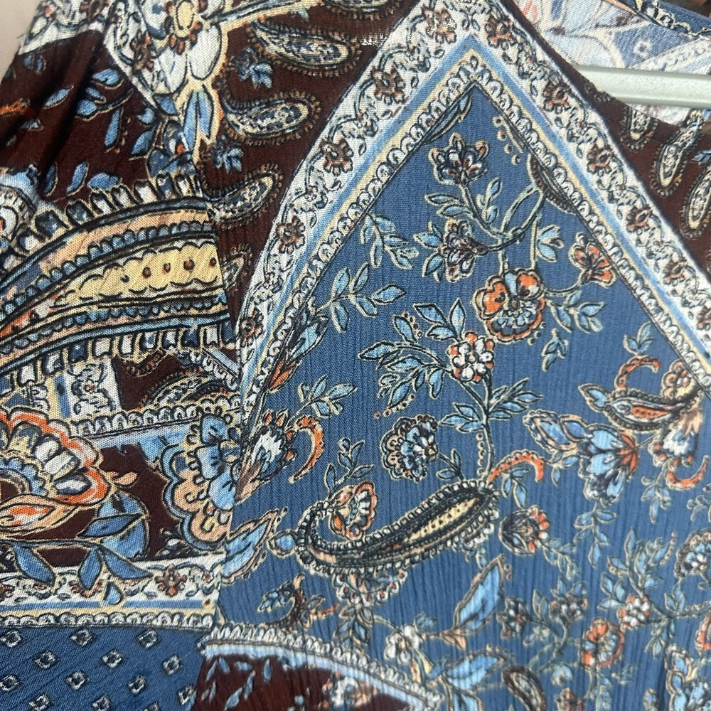 SIZE L Blue and Silver Resort Wear Jumpsuit with Bishop Sleeves