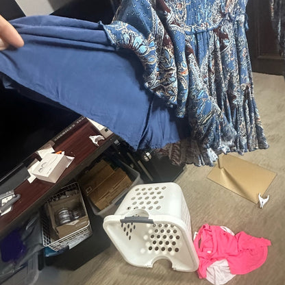 SIZE L Blue and Silver Resort Wear Jumpsuit with Bishop Sleeves