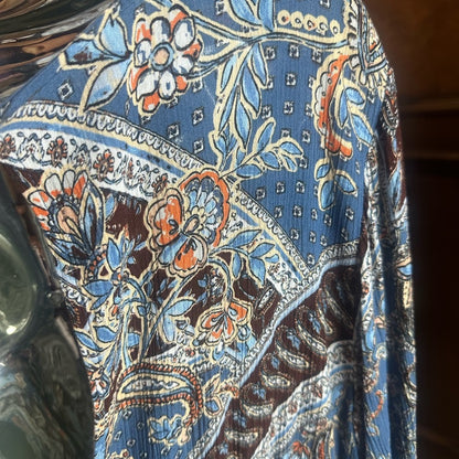 SIZE L Blue and Silver Resort Wear Jumpsuit with Bishop Sleeves