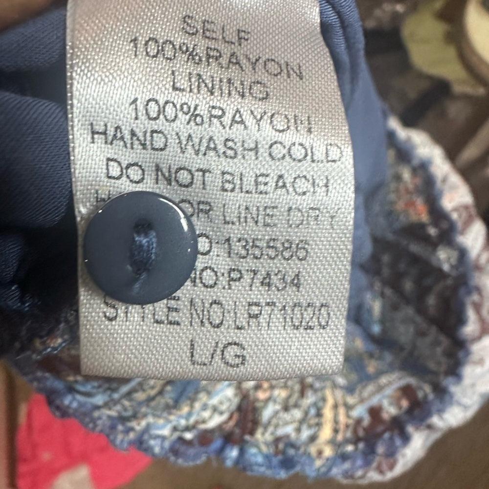 SIZE L Blue and Silver Resort Wear Jumpsuit with Bishop Sleeves