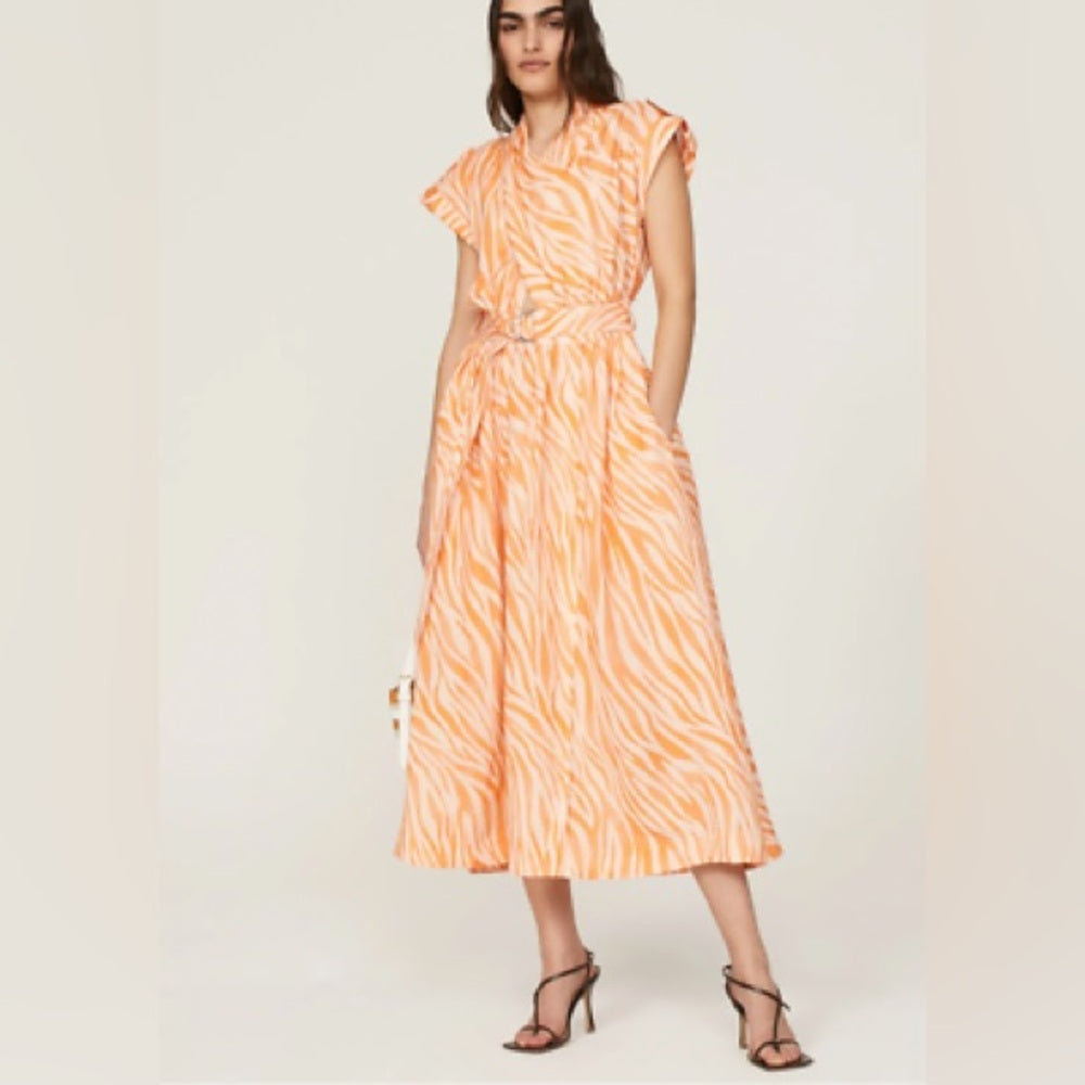 Size 42/44 Derek Lam Orange Midi Dress Elegant Statement