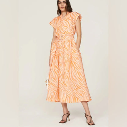 Size 42/44 Derek Lam Orange Midi Dress Elegant Statement
