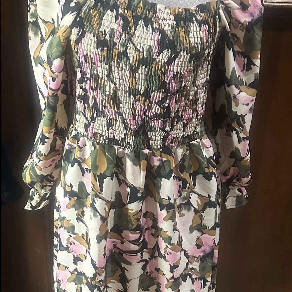 SIZE L Vero Moda Floral Mini Dress - Green, Pink, White