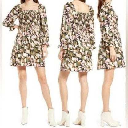 SIZE L Vero Moda Floral Mini Dress - Green, Pink, White