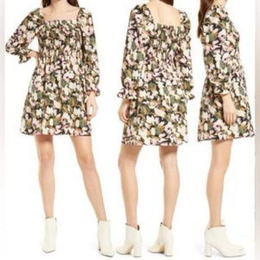 SIZE L Vero Moda Floral Mini Dress - Green, Pink, White